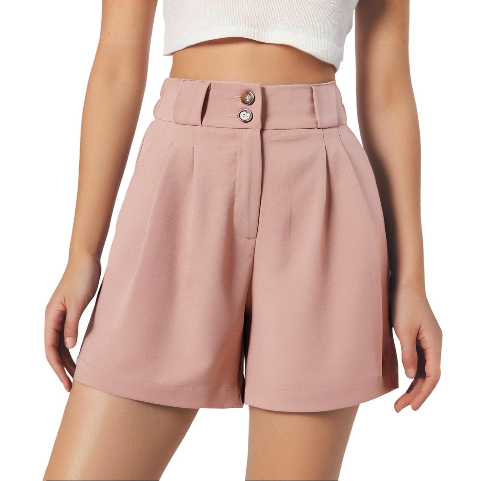 thumbnail image 2 of Pantalones cortos de cintura alta para mujer - Abertura lateral, bolsillos - Informal de negocios - Espalda elástica, cierre con cremallera - Tallas S-XXL, 2 of 7